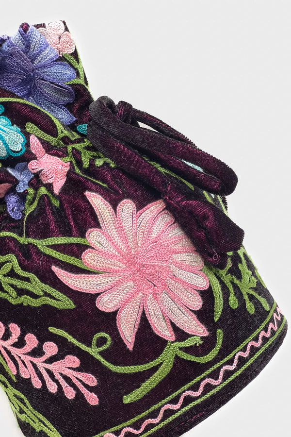 Wine Aari Jaal Embroidered Potli Bag