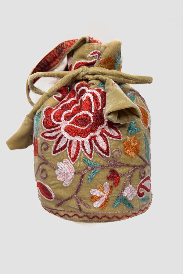 Beige Aari Jaal Embroidered Potli Bag