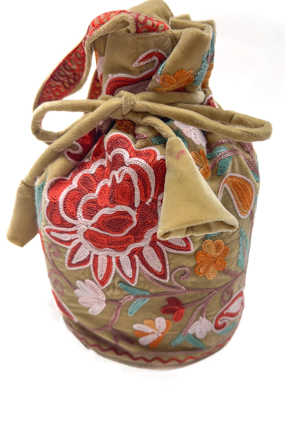 Beige Aari Jaal Embroidered Potli Bag