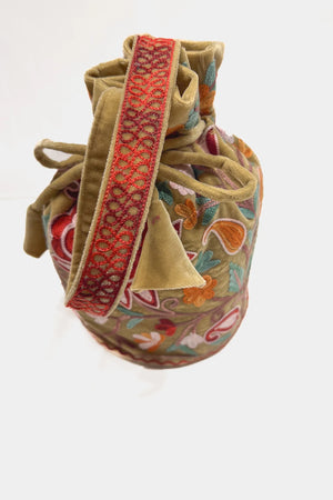 Beige Aari Jaal Embroidered Potli Bag