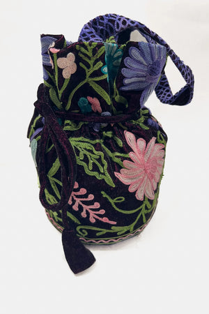 Wine Aari Jaal Embroidered Potli Bag