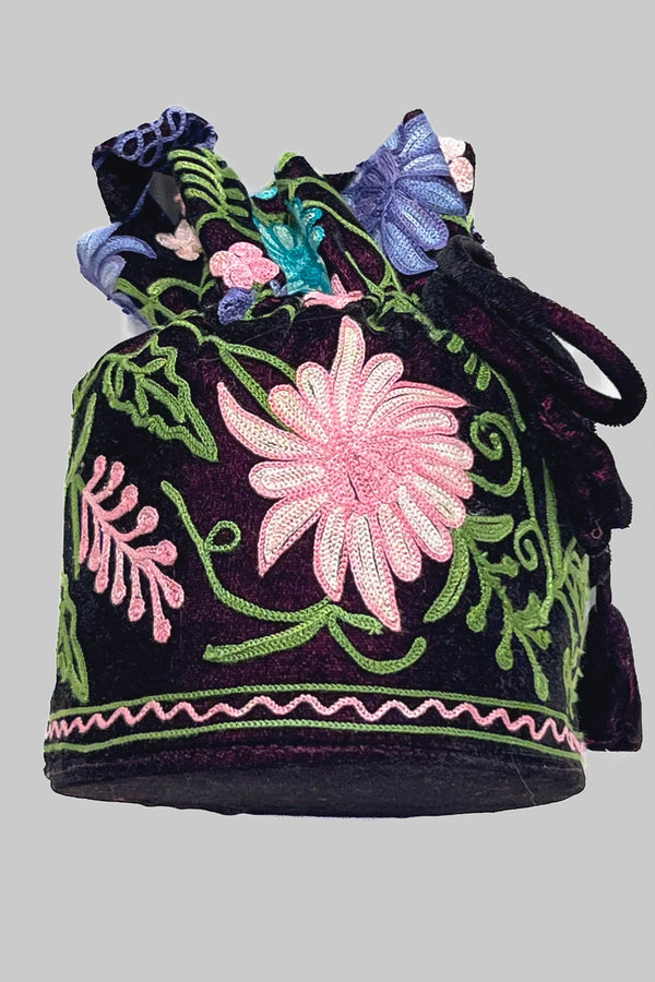 Wine Aari Jaal Embroidered Potli Bag