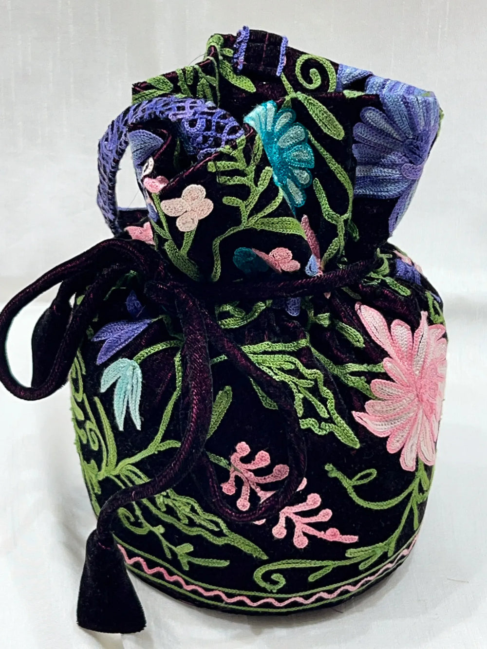 Wine Aari Jaal Embroidered Potli Bag