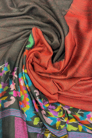 Close-up of colorful fabric with patterns and textures.