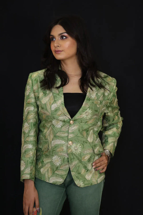Sage Blossom Embroidered Women's Blazer