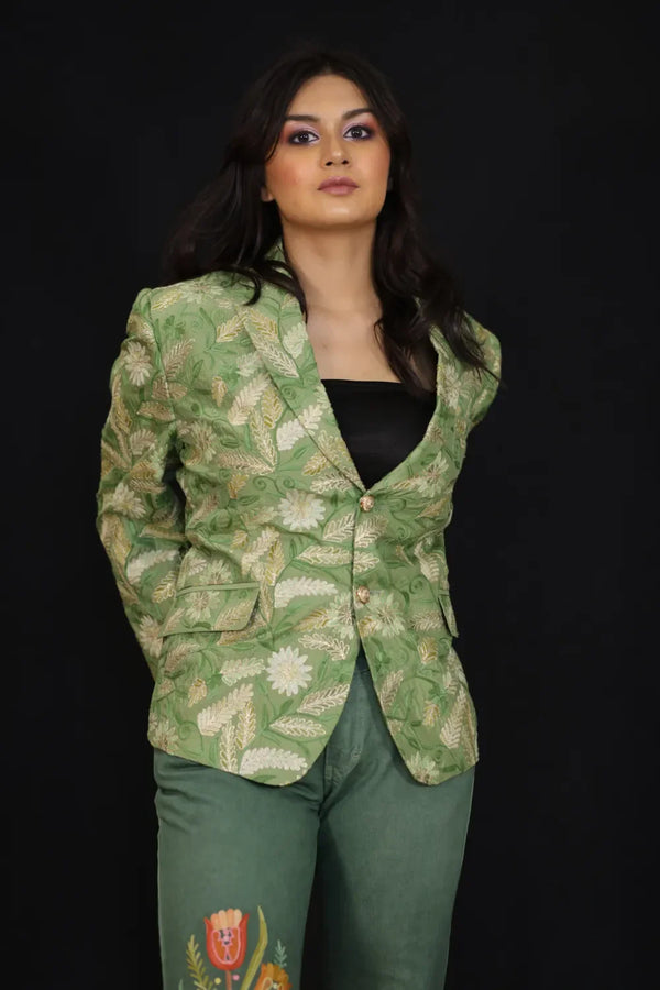 Sage Blossom Embroidered Women's Blazer