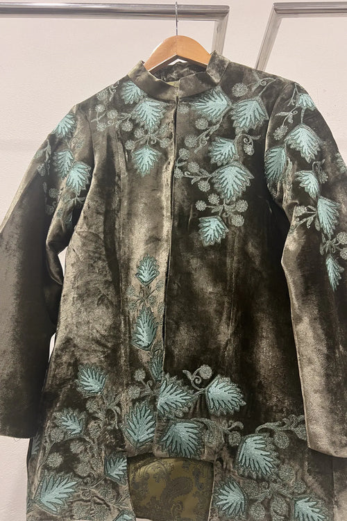 Silk Velvet Aari Embrodiery Jacket  with Tilla Fusion Work