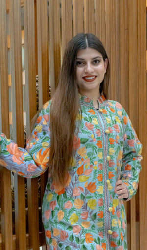 Sky Blue Floral Jaal Embroidered Coat