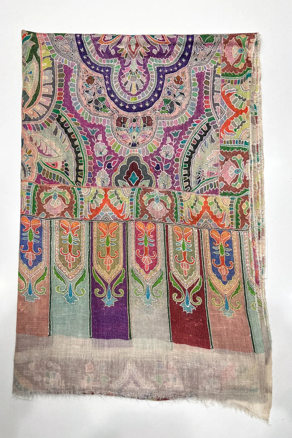 Off-White Pure Pashmina Hand Print Jama Stole