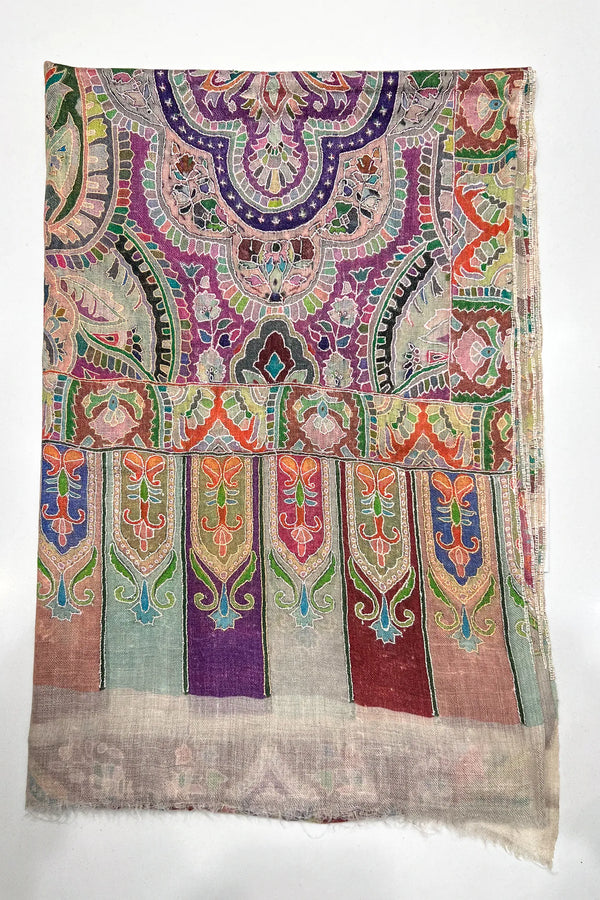 Off-White Pure Pashmina Hand Print Jama Stole