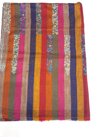 Stripe Pure Pashmina Sozni Hand Embroidered Stole