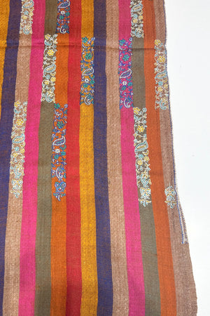 Stripe Pure Pashmina Sozni Hand Embroidered Stole