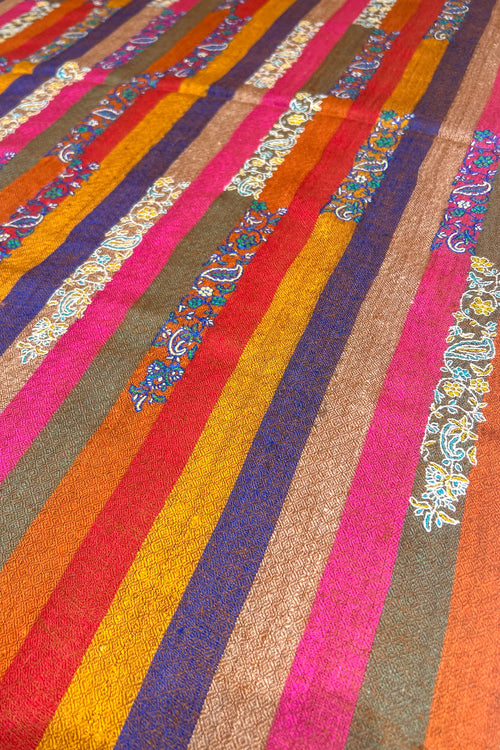 Stripe Pure Pashmina Sozni Hand Embroidered Stole