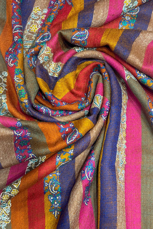 Stripe Pure Pashmina Sozni Hand Embroidered Stole