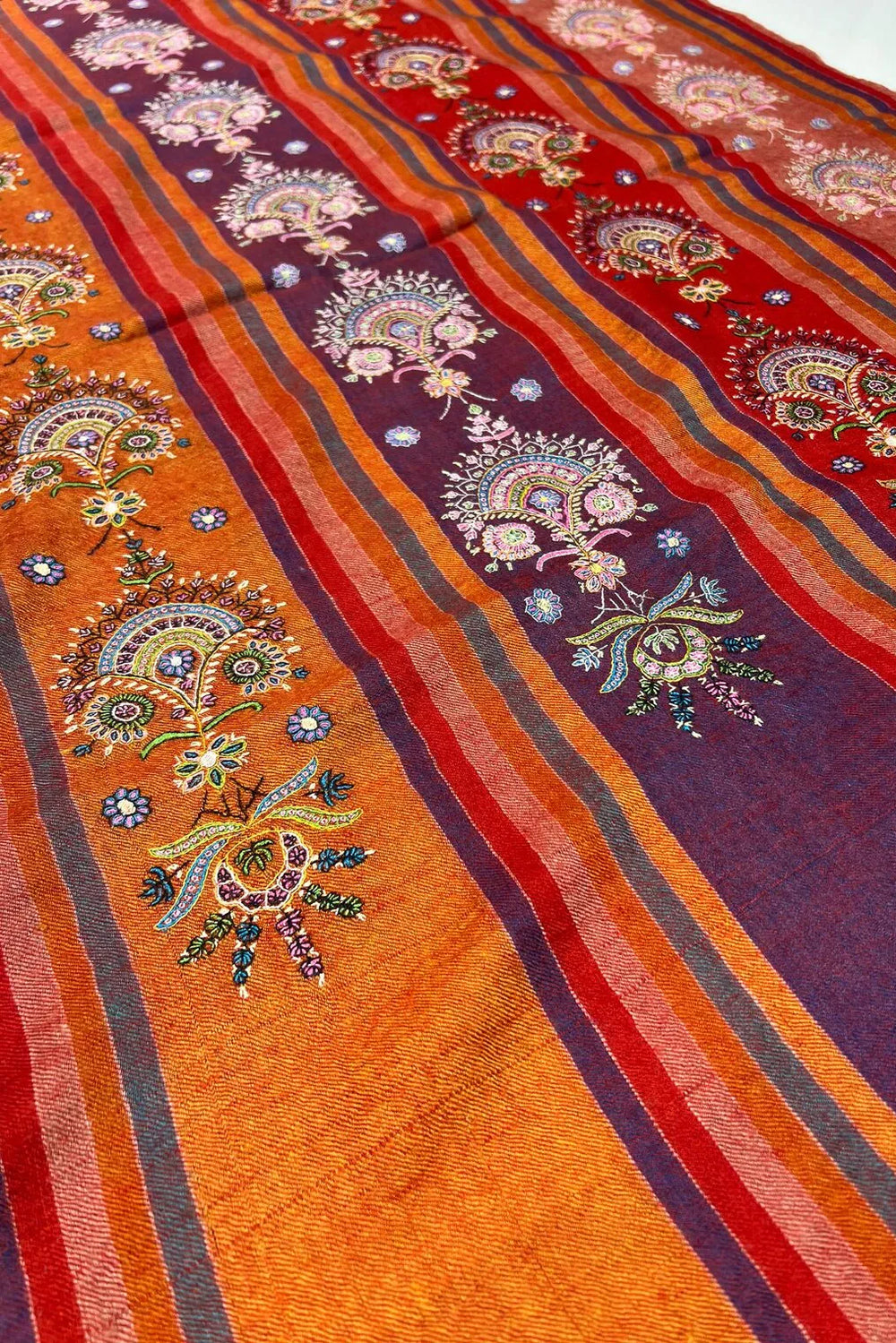 Stripes Pure Pashmina Shawl Sozni Hand Work