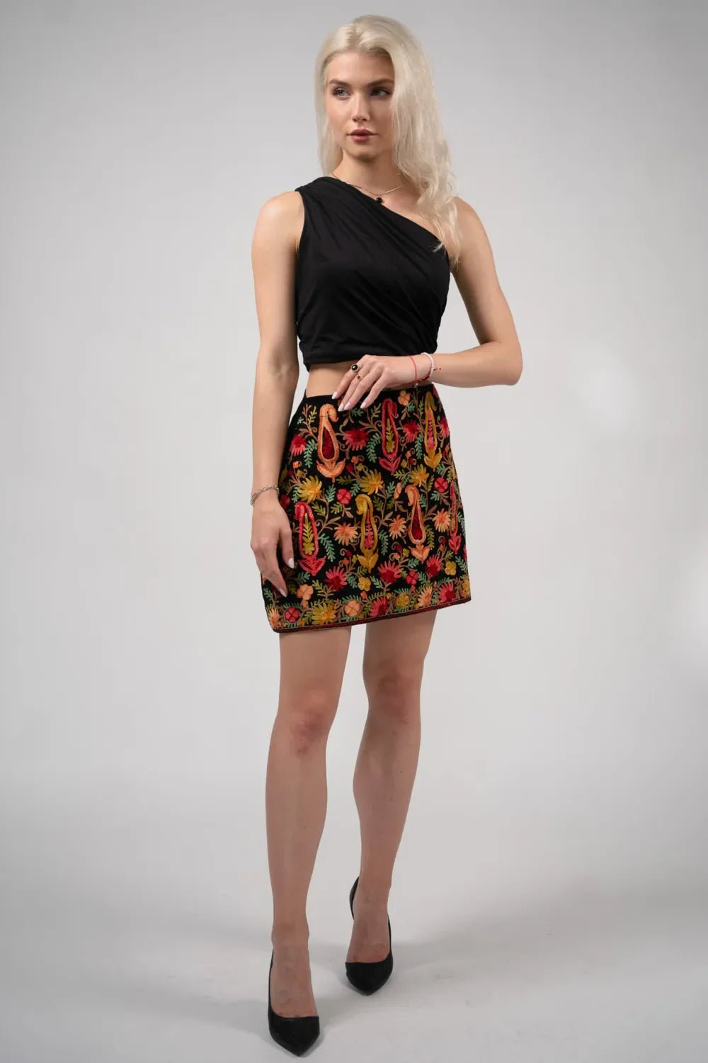 Suede Paisley Jaal Embroidered Skirt