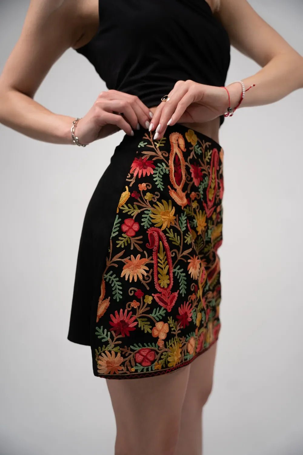 Suede Paisley Jaal Embroidered Skirt