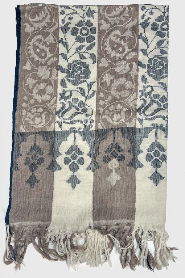 Off-White & Natural Kani Pure Pashmina Stripe Shawl