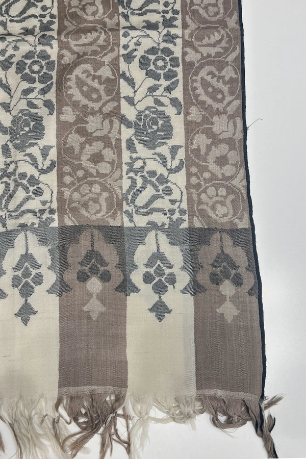 Off-White & Natural Kani Pure Pashmina Stripe Shawl
