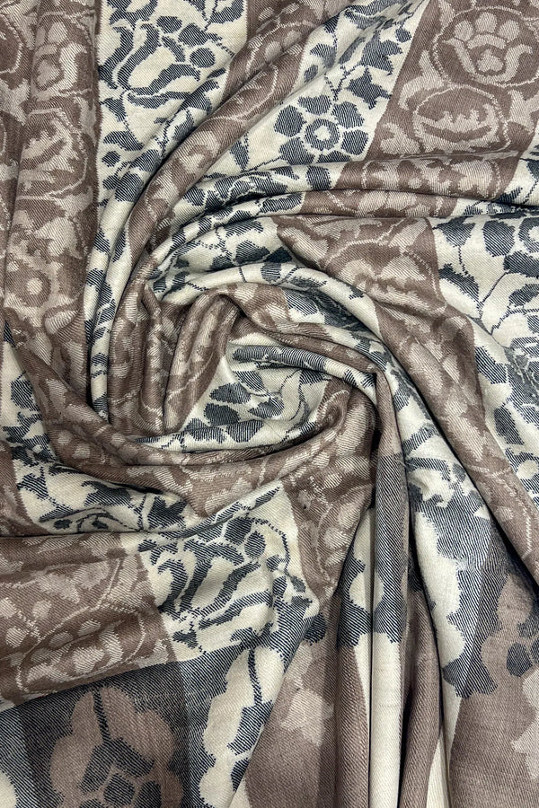 Off-White & Natural Kani Pure Pashmina Stripe Shawl