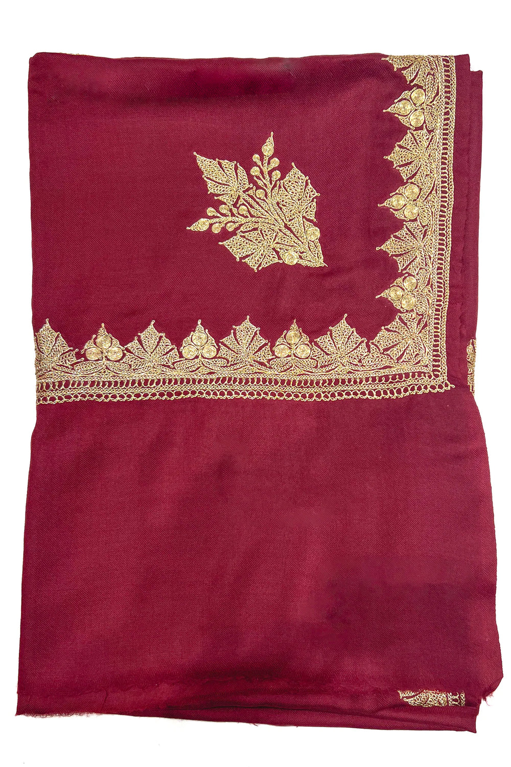 Maroon Pure Wool Chinar Border Shawl