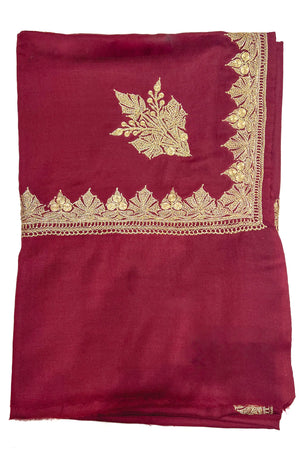 Maroon Pure Wool Chinar Border Shawl