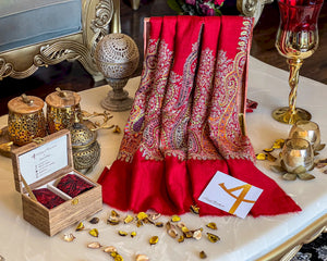 Zulfat Red Pashmina Shawl – Sozni & Tilla Embroidered