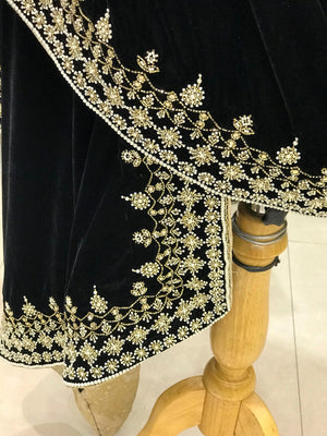 Velvet Orni with Hand Cut Dana and Pearl Work