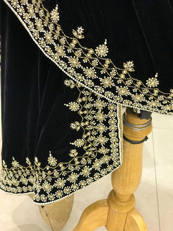 Velvet Orni with Hand Cut Dana and Pearl Work