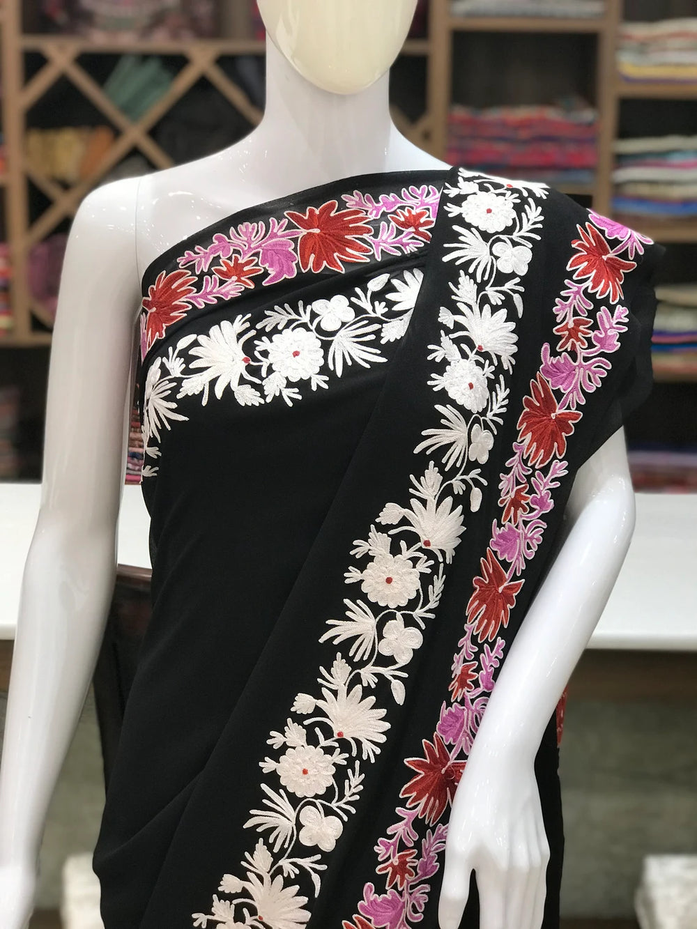 Black Blossom Aari Work Saree