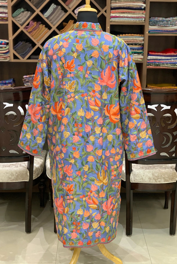 Sky Blue Floral Jaal Embroidered Coat