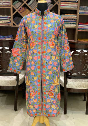 Sky Blue Floral Jaal Embroidered Coat