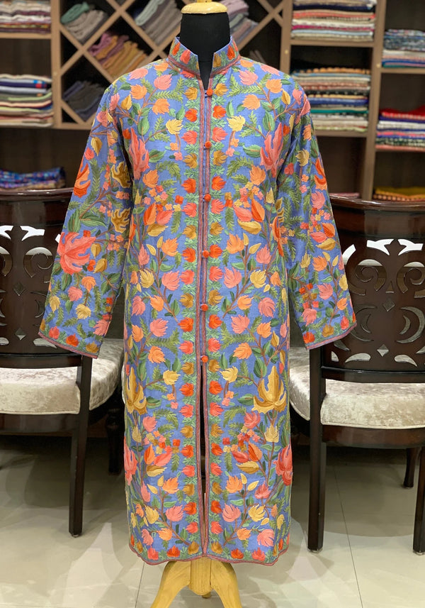 Sky Blue Floral Jaal Embroidered Coat