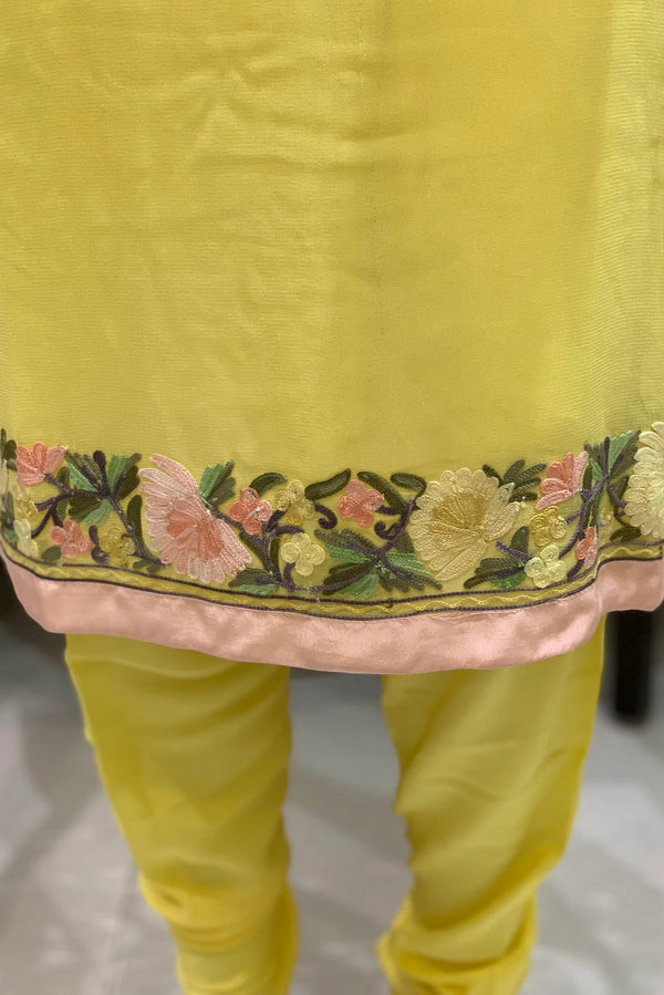 Yellow Suit with Pastel Floral Aari Embroidery