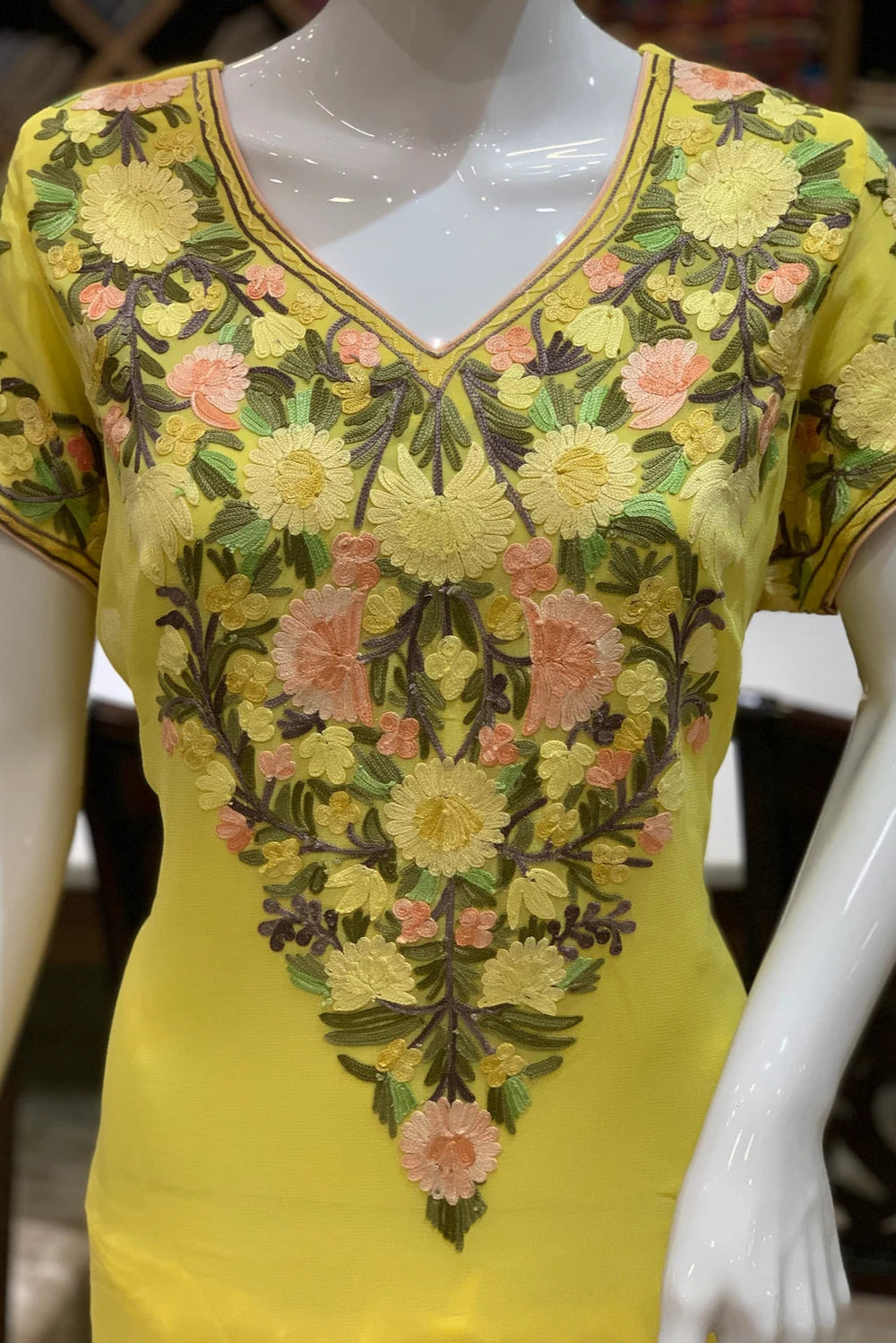 Yellow Suit with Pastel Floral Aari Embroidery