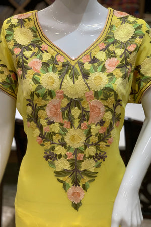 Yellow Suit with Pastel Floral Aari Embroidery