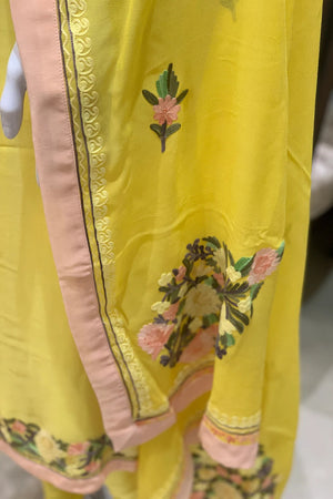 Yellow Suit with Pastel Floral Aari Embroidery
