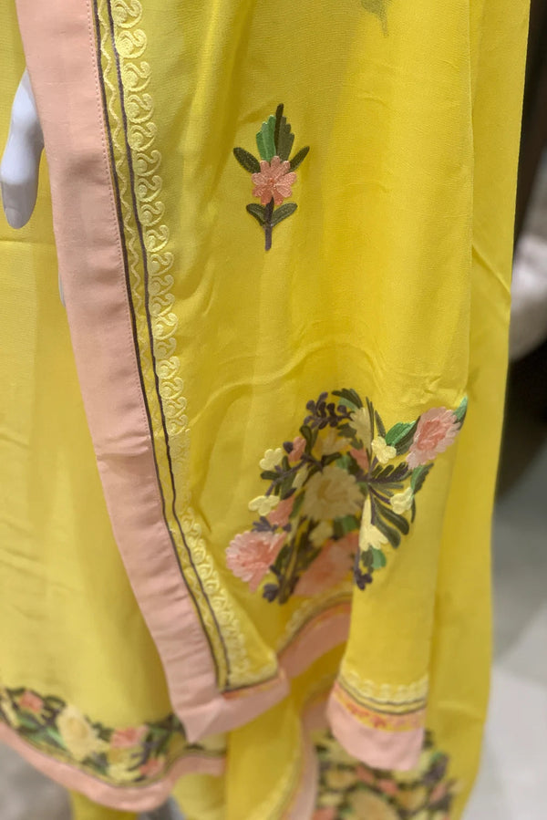 Yellow Suit with Pastel Floral Aari Embroidery