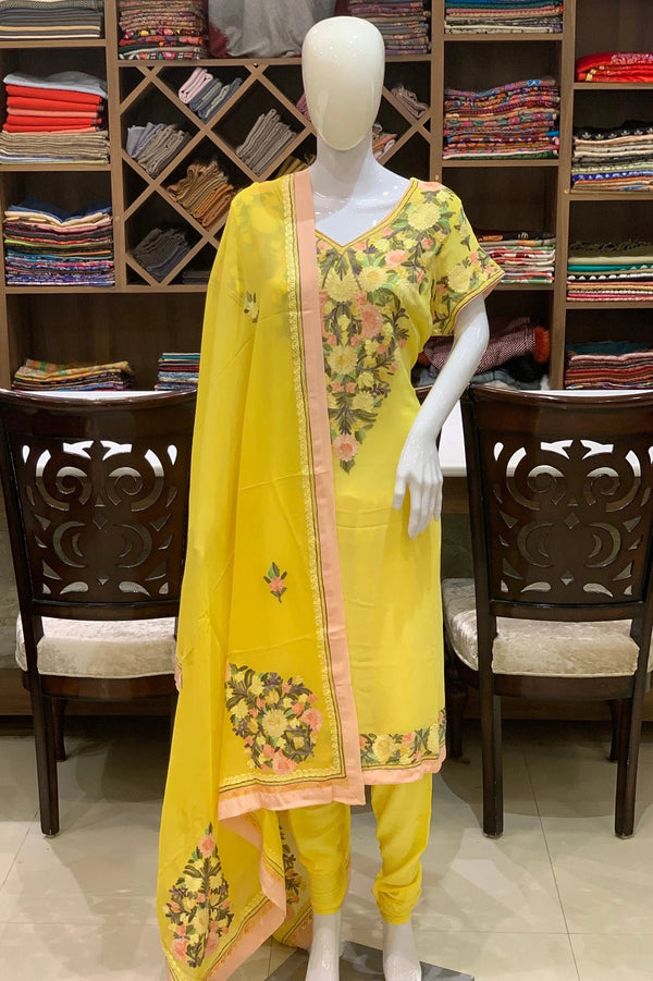 Yellow Suit with Pastel Floral Aari Embroidery