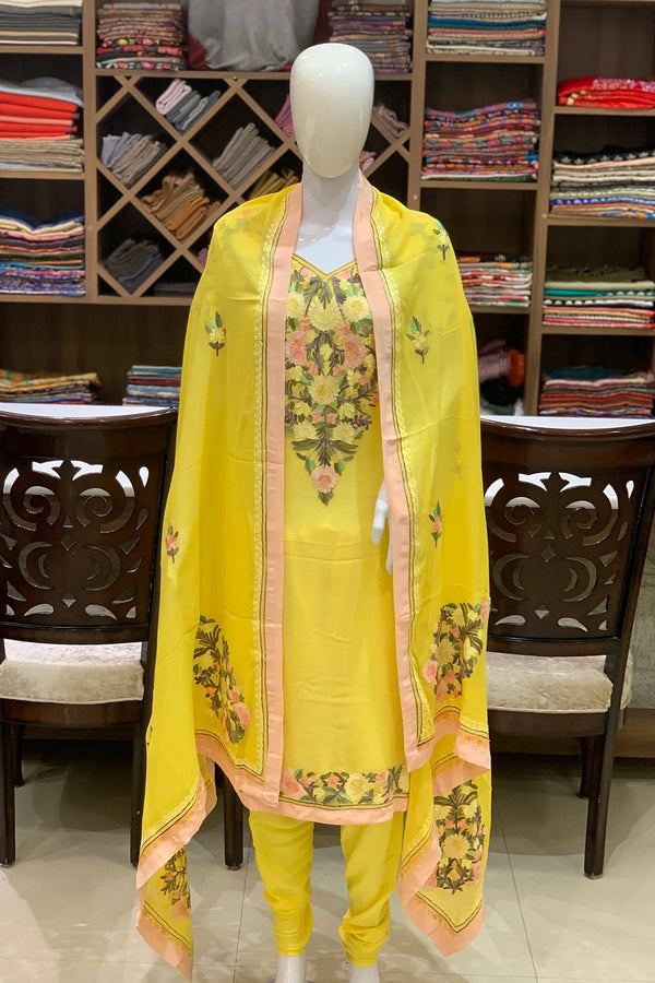 Yellow Suit with Pastel Floral Aari Embroidery