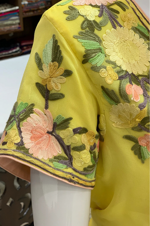 Yellow Suit with Pastel Floral Aari Embroidery