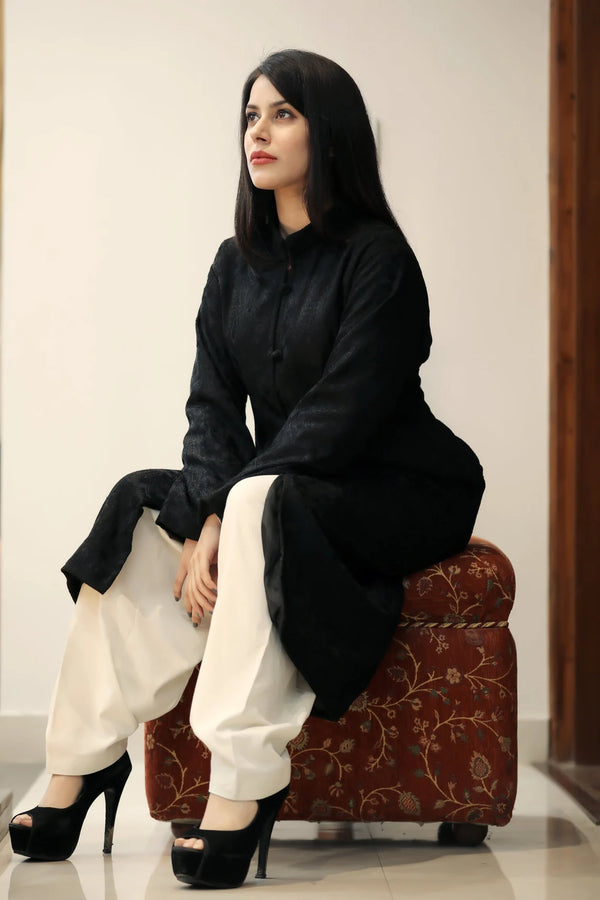 Black Kashmiri Self Jamawar Embroidered Coat