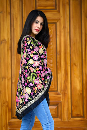 Black Georgette Round Cape Poncho side view
