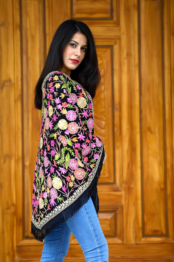 Black Georgette Round Cape Poncho side view