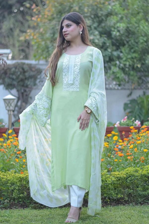 Green Salwar Suit with Kashmiri Aari & Zari Embroidery