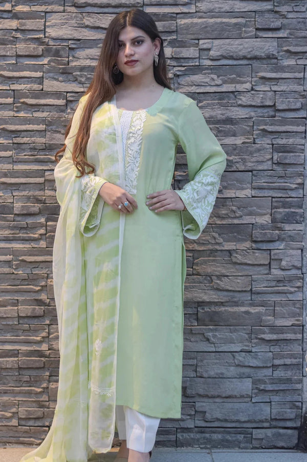 Green Salwar Suit with Kashmiri Aari & Zari Embroidery