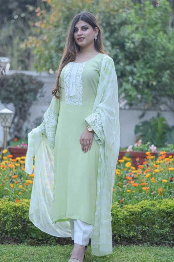 Green Salwar Suit with Kashmiri Aari & Zari Embroidery