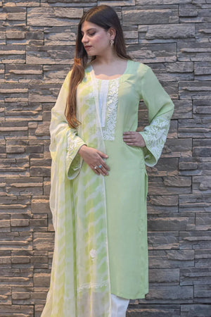 Green Salwar Suit with Kashmiri Aari & Zari Embroidery