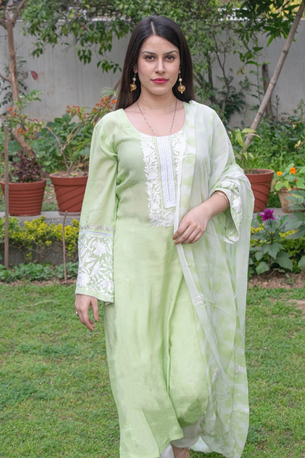 Green Salwar Suit with Kashmiri Aari & Zari Embroidery