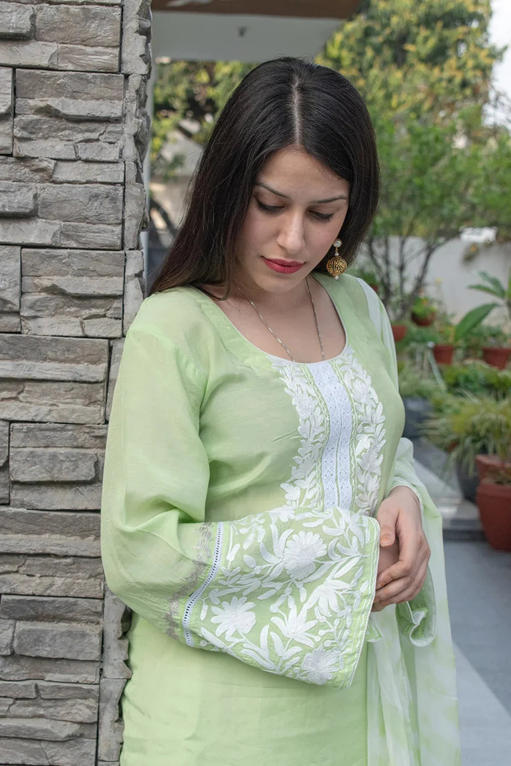 Green Salwar Suit with Kashmiri Aari & Zari Embroidery